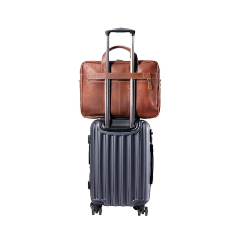 Leather briefcase 18 Inch Laptop Messenger Bags for Men and Women Best Office briefcase Satchel Bag (Tan) - color: Tan