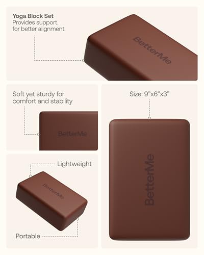 BetterMe Yoga Blocks Set of 2 – High Density Foam Yoga Blocks for Stretching, Pilates & Workouts – Lightweight Non-Slip Exercise Blocks for Flexibility & Balance - color: Chocolate Brown