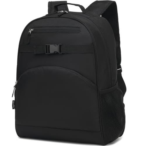 FlowFly Kids Backpack for Toddler Boys Girls, Simple Lightweight Bookbag for Daycare Kindergarten Elementary School Travel, Small Modern Bag (Medium 15'', Black) - color: Black, style: Kids Medium: 12l