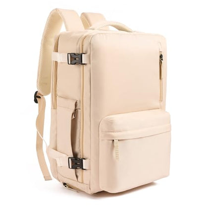 GAEKEAO Travel Backpack for Women Men, Airline Approved 15.6 Inch Laptop Carry On Backpack with Shoe Pouch Luggage Weekender Bag for Travel Business Work Hiking Beige - color: B02 Beige
