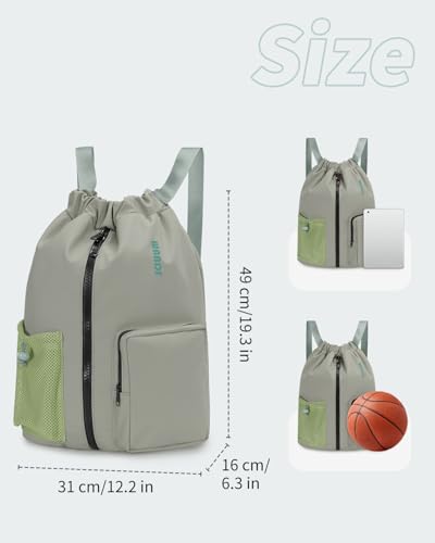 WANDF Drawstring Backpack Sports Gym Bag with Shoes Compartment, Water-Resistant String Beach Sackpack Swim Bag for Women and Men (Dark Green) - color: Dark Green