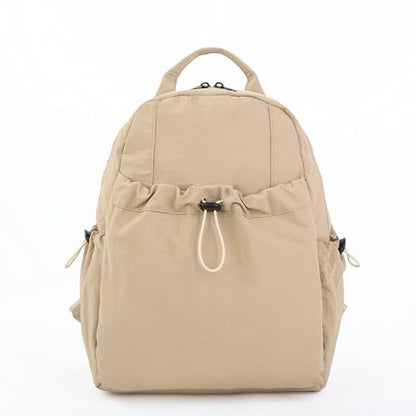 Lightweight Nylon Backpack for Women & Men, Water Resistant School Bookbag, Durable Travel Daypack with Multi-Pockets, Fit 14 Inch Laptop, Model 9195, Khaki - color: Khaki