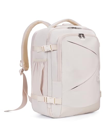 ECOHUB Carry On Travel Backpack, Expandable Airlines Personal Item Bag 18x14x8, Water Resistant 17 inch Laptop Backpack Flight Approved, 12 Pockets 30L Work Backpacks with Wet Pocket & Cable Slot - color: White, size: 18 inch underseat