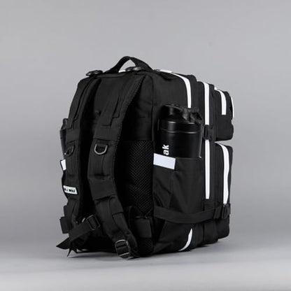 WOLFpak 35L Tactical Gym Backpack (Alpha Black White Accents) Durable 1000D Waterproof Oxford Material with MOLLE Webbing, Laptop Pocket & Dual Cup Holders, Durable Fitness/Travel/Military Daypack - color: Alpha Black White Accents