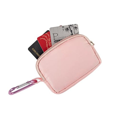 2-Piece Mini Pouch with Carabiner Clip, Unisex Small Organizer Case for Electronics, Makeup, and Accessories (Pink) - color: Pink