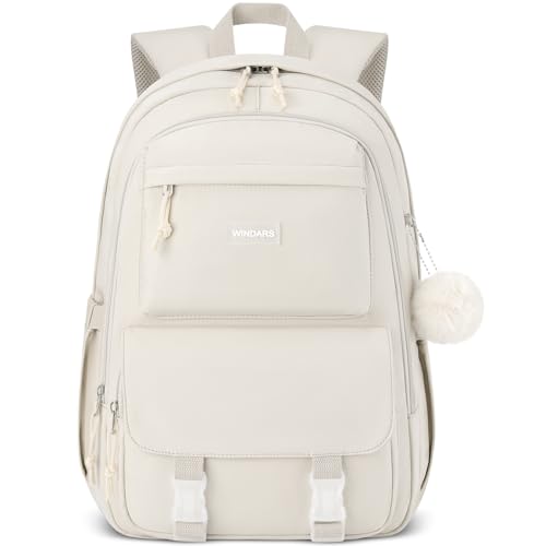 WINDARS Backpacks for Girls, 15.6 Inch School Bag Cute Waterproof Laptop Bookbag Large College Backpack for Teen Women Students Anti Theft Travel Daypack, Beige - color: 2-beige, size: 15.6 inch