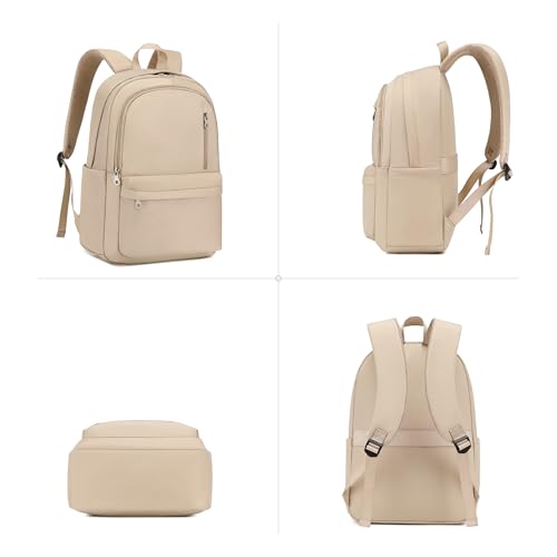 BAGOK Lightweight Nylon Backpack for Women & Men – Foldable, Large Capacity, Ideal for School, Travel & Work - color: Beige