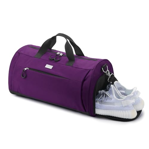 TOPDesign Gym Bag for Women & Men, Unisex Duffel Bag with Shoe Compartment & Wet Pocket for Travel Sports Gym (L Purple) - color: Purple, size: Large - 23 x 12 x 12″