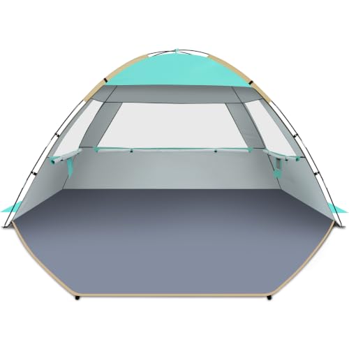 Gorich Beach Tent Sun Shelter for 3/4/6/8/10 Person with UPF 50＋ UV Protection, Lightweight & Easy Setup Beach Shade Canopy, Portable Beach Shade Tent Beach Cabana - color: Turquoise, size: 4 Person