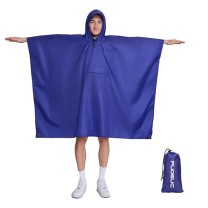 Hooded Waterproof Raincoat, Unisex Outdoor Hiking Camping Mat and Small Tent - color: Deep Blue