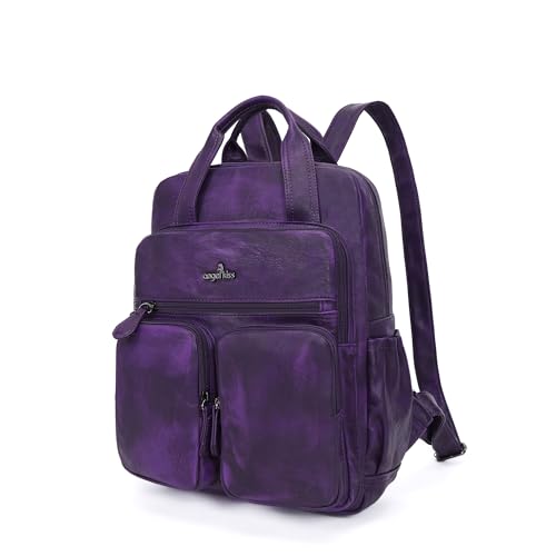 Angel Kiss Backpack Purse for Women Soft Washed Leather Multi Pocket Casual Travel Backpacks… - color: Dark-purple