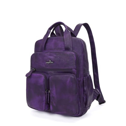 Angel Kiss Backpack Purse for Women Soft Washed Leather Multi Pocket Casual Travel Backpacks… - color: Dark-purple