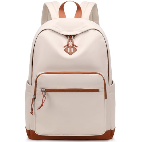 Lohol Classic Backpack for Girls Boys Teens, Lightweight Bookbag for School Travel College (Beige/Orange) - color: Beige/Orange