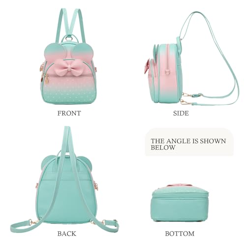 KL928 Girls Mini Backpack Bowknot Polka Dot Cute Small Daypacks Convertible Shoulder Bag Purse for Women - color: Light Pink#apple Green