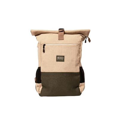 8000Kicks Everyday Hemp Backpack - Lightweight and Weatherproof Backpack for Work and Travel with Anti-theft pocket and Spacious Interior (Beige) - color: Beige and Green