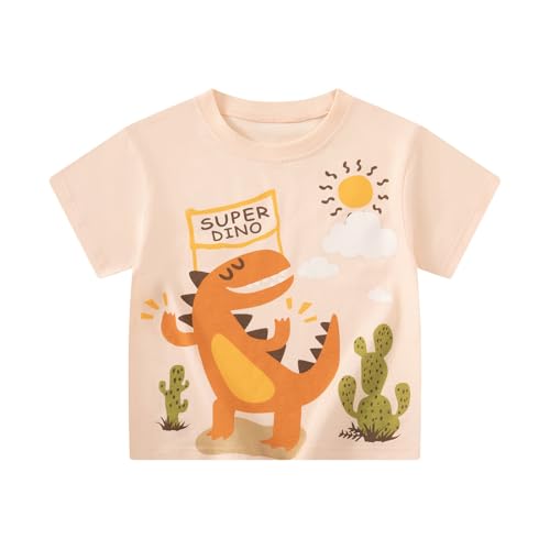 PINU Boys Girls Dinosaur T-Shirt Short Sleeve Cotton Graphic Tees for Kids Cute Summer Tops Comfortable Casual Playwear - color: 8380-pink, size: 1T
