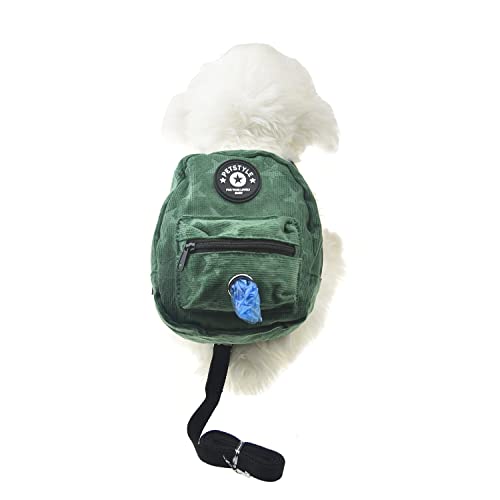FLAdorepet Dog Backpack Harness with Leash, Dog Poop Bag Dispenser, Pet Self Carrier Adjustable Travel Hiking Walking Harness Backpack for Small Medium Dogs (M(Fit:10-15lb), Green) - color: Green, size: M(Fit:10-15lb)
