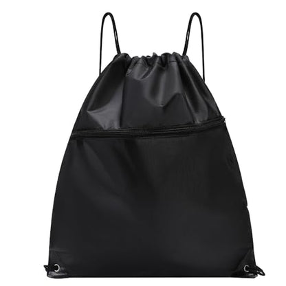 Drawstring Backpack Large Capacity with Zip Pocket and Adjustable Straps, Sport Shoulder Bag for Hiking, Gym and Outdoor, Black - color: Black
