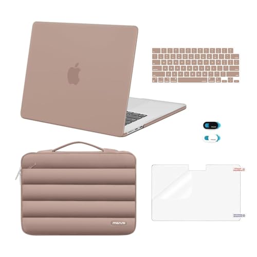 MOSISO Compatible with MacBook Air 15 inch Case M5 2026 M4 2025 M3 2024 M2 2023 A3448 A3241 A3114 A2941, Plastic Hard Shell Case&Puffy Sleeve Bag&Keyboard Skin&Webcam Cover&Screen Film, Bronze Brown - color: Bronze Brown