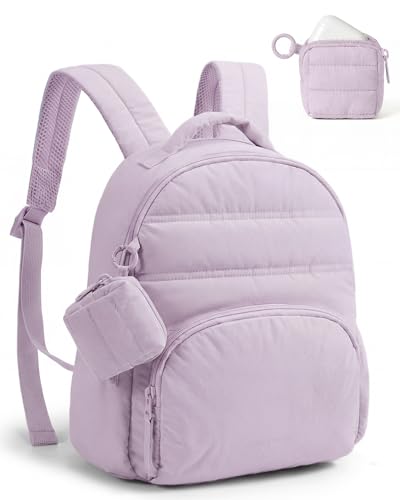BAGSMART Small Backpacks for Women, Lightweight Puffer Mini Backpack Purse with Pouch, Quilted Casual Daypack, Water-Resistant Bookbag for Daily Travel College, 2-in-1 Set, Lavender Purple - color: Lavender Purple