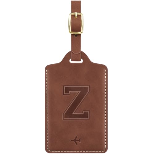 Luggage Tags for Suitcase Embossed Personalized Initial Letter Z Travel Tags with 3 Replaceable Name Cards Leather Privacy Bag Tags Travel Essentials Backpack Tags for Women and Men, Brown Z - color: Brown, size: Z