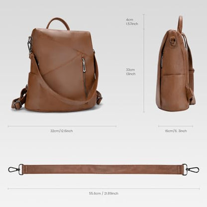 molshine Backpack,Fashion Casual Travel PU Leather Daypack Bag Shoulder Rucksack Handbags for Women HB041 - color: Brown