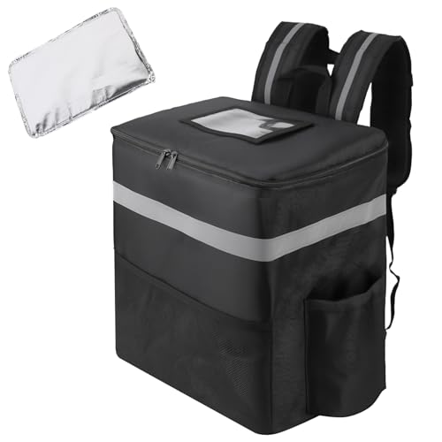 Insulated Food Delivery Backpack with 2 Cup Holder, Cooler Bags for Hot/Cold Food for Bike, Insulated Reusable Grocery Shopping Backpack, Rideshare Delivery Bag（Black） - color: Black, size: X-Large（Non-Expandable）