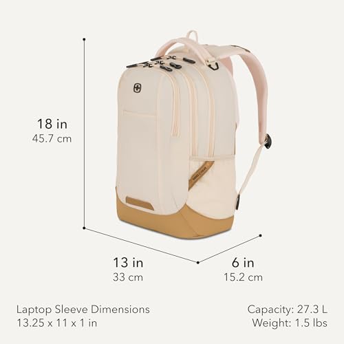 SWISSGEAR Cecil 18-Inch Laptop Backpack Fits 16-Inch Laptop, Travel Daypack with Organizer Pockets, Water Bottle Holders & Padded Straps – Cream/Warm Sand - color: Cream/Warm Sand