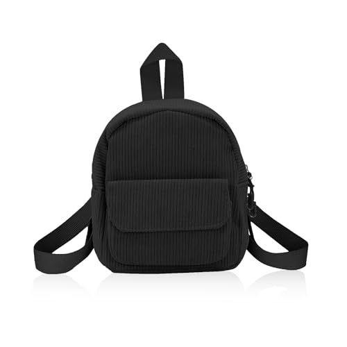 Small Backpack, Corduroy Backpack Purse for Women and Girls, Mini Backpacks for Travel, Shopping, Walking (black.) - color: Black.