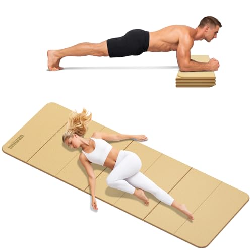 Folding Yoga Mat Extra Thick 0.4 Inch, Foldable Yoga Mat 75 x 26 Inches, TPE Exercise Mat, 7-Panel Non Slip Cushioned Fitness Mat for Yoga, Pilates, Stretching, Home Workout - color: Orange