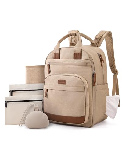 mommore Diaper Bag Backpack with Waterproof Changing Pad, Insulated Bottle Holders & Pacifier Case, Baby Diaper Bag with 2 Organizer Pouches, Stroller Straps, Camel - color: Camel