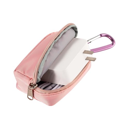2-Piece Mini Pouch with Carabiner Clip, Unisex Small Organizer Case for Electronics, Makeup, and Accessories (Pink) - color: Pink