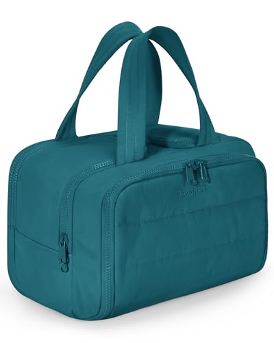 BAGSMART Travel Toiletry Bag, Crush Toiletry Bag for Women, Wide-open Puffy Toiletry Bags for Traveling, Large Travel Cosmetic Makeup Bag Organizer for Accessories,Toiletrie (Misty Teal) - color: Misty Teal