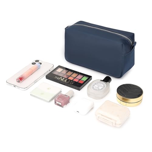 Organizer Bag Lightweight Cosmetic Bag with Ring Clasp Perfect Travel Makeup Bag for Women nylon Stand Up Design (Navy Blue/Nylon) - color: Navy Blue/Nylon