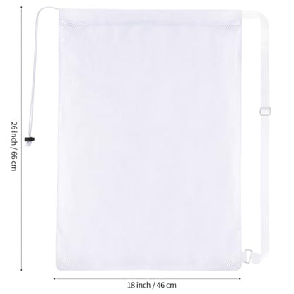 NATURAL STYLE 2 Packs Swim Bag Mesh Drawstring Backpack Oversized 18" x 26", Large Mesh Drawstring Backpack - color: White