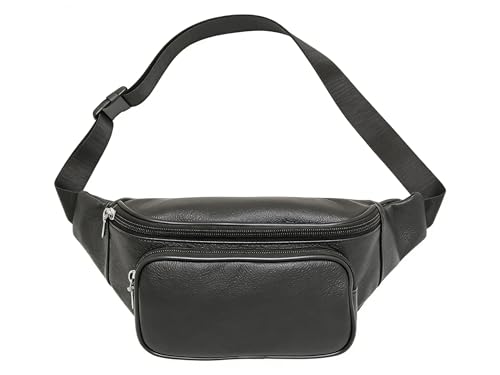large 3 Pockets Leather Fanny Pack Travel Waist packs Waist Pack Suitable for Outdoor Mountaineering Travel Camping Cycling Running etc Fanny packs (Black) - color: Black 381 model