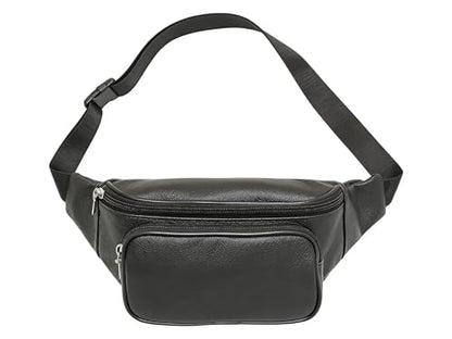 large 3 Pockets Leather Fanny Pack Travel Waist packs Waist Pack Suitable for Outdoor Mountaineering Travel Camping Cycling Running etc Fanny packs (Black) - color: Black 381 model