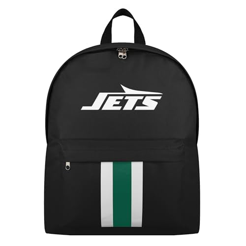 FOCO NFL Officially Licensed Team Color Primary Logo Solid Stripe Football School Bag Travel Backpack - New York Jets - Black - color: New York Jets