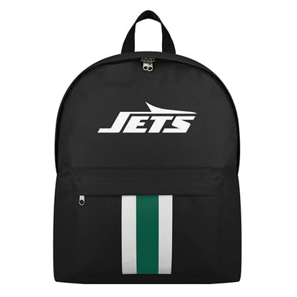 FOCO NFL Officially Licensed Team Color Primary Logo Solid Stripe Football School Bag Travel Backpack - New York Jets - Black - color: New York Jets