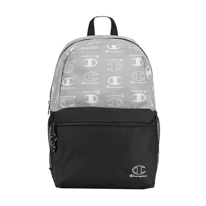 Champion Kids' Merit Backpack with Padded Straps, Water Bottle Pocket and Laptop Compartment for Daily Use, Grey/White, One Size - color: Grey/White