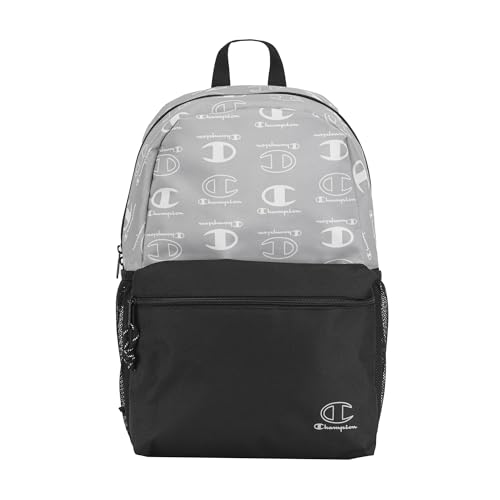 Champion Kids' Merit Backpack with Padded Straps, Water Bottle Pocket and Laptop Compartment for Daily Use, Grey/White, One Size - color: Grey/White