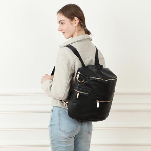 miss fong Diaper Bag Backpack Baby Diaper Bag, Large Leather Diaper Backpack with 16 Pockets Travel Diaper Bag with Diaper Changing Pad, Stroller Straps & 2 Insulated Pockets(Convertible, Black) - color: Black