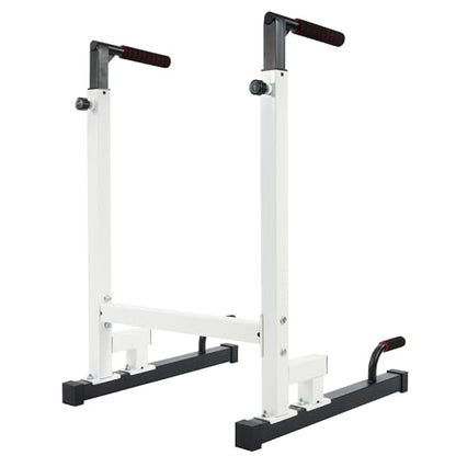 BalanceFrom Steel Frame Dip Station with Adjustable Height, 500 Pound Weight Capacity – Upper Body Workout Home Gym Equipment for Triceps, Push & Pull Ups, Leg Raises, and Bench Press - color: White