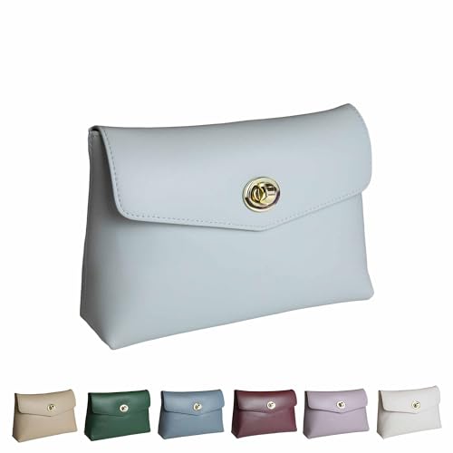 Cosmetic Bag Travel Makeup Pouch Travel Organizer, Zipper Pouch Bags for Women Vegan Leather (No Text, Blue) - color: Blue
