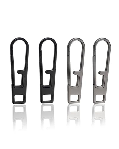 VIPERADE VAT1 Heavy Duty Titanium Zipper Pulls Replacement, Universal Zipper Pull Tab Repair Kit for Jackets, Coats, Suitcases, Luggage, Backpacks, Handbags and EDC Pouches - color: 2 Black 2 Polished, size: 1.65" × 0.35"