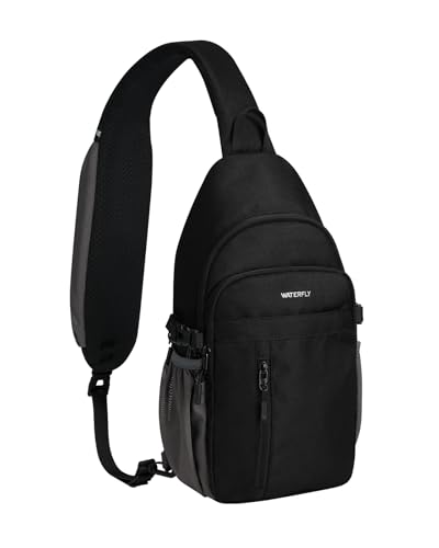 WATERFLY Small Crossbody Sling Bag: RFID Sling Backpack Chest Bag Travel Shoulder Multiple Pockets Hiking Daypack for Man Woman - color: Black