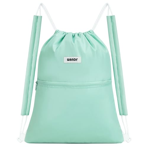 WANDF Drawstring Backpack Sports Gym Bag with Shoulder Pads Water Resistant String Bag Cinch Bag for Women Men (Mint Green) - color: S, Mint Green, size: Small