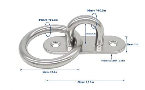 Stainless Steel Ceiling Hooks & Wall Hangers with Rings - Heavy Duty M8 Screw Mount, Rust-Proof Anchor Straps for Garage, Outdoor, Storage (4-Pack) - size: M8 With Ring