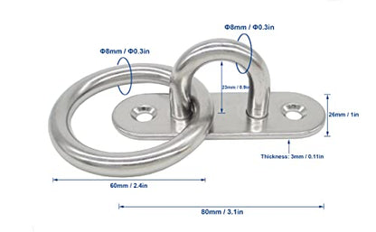 Stainless Steel Ceiling Hooks & Wall Hangers with Rings - Heavy Duty M8 Screw Mount, Rust-Proof Anchor Straps for Garage, Outdoor, Storage (4-Pack) - size: M8 With Ring