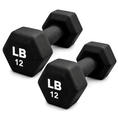 Neoprene Hexagon Dumbbells with Cast Ergo Handle (1 to 15lbs Pack of 1, 2, 4) | Durable Anti-Slip Exercise & Fitness Strength Training Free Weights for Home Gym | Black | For Men & Women - color: Black-12Lb pack of 2